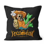 Halloween Pillow Happy Halloween Party Mexican Skeleton with Beer and Gun Halloween Throw Pillows Canvas Throw Pillow - Scotstee Shop
