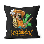 Halloween Pillow Happy Halloween Party Mexican Skeleton with Beer and Gun Halloween Throw Pillows Canvas Throw Pillow - Scotstee Shop