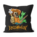 Halloween Pillow Happy Halloween Party Mexican Skeleton with Beer and Gun Halloween Throw Pillows Canvas Throw Pillow - Scotstee Shop