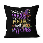 Halloween Pillow It's Hocus Pocus Time Witches Horror Night Witches Halloween Throw Pillows Canvas Throw Pillow - Scotstee Shop