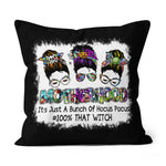 Halloween Pillow Motherhood Messy Bun Witch Bunch Of Hocus Pocus Halloween Throw Pillows Canvas Throw Pillow - Scotstee Shop