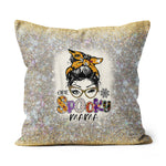 Halloween Pillow One Spooky Mama Messy Bun Funny Family Halloween Throw Pillows Halloween Canvas Throw Pillow - Scotstee Shop