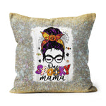 Halloween Pillow One Spooky Mama Messy Bun Skull Halloween Costume Momster Skull Mom Halloween Throw Pillows Halloween Canvas Throw Pillow - Scotstee Shop