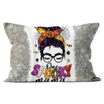 Halloween Pillow One Spooky Mama Messy Bun Skull Halloween Costume Momster Skull Mom Halloween Throw Pillows Halloween Canvas Throw Pillow - Scotstee Shop