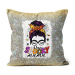 Halloween Pillow One Spooky Mama Messy Bun Skull Halloween Costume Momster Skull Mom Halloween Throw Pillows Halloween Canvas Throw Pillow - Scotstee Shop