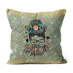 Halloween Pillow One Spooky Mama Messy Bun Skull Halloween Costume Momster Witchy Women Spooky Halloween Pillows - Scotstee Shop
