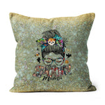 Halloween Pillow One Spooky Mama Messy Bun Skull Halloween Costume Momster Witchy Women Spooky Halloween Pillows - Scotstee Shop