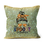 Halloween Pillow One Spooky Mama Messy Bun Skull Halloween Mom Costume Halloween Throw Pillows Halloween Canvas Throw Pillow - Scotstee Shop