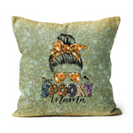 Halloween Pillow One Spooky Mama Messy Bun Skull Halloween Mom Costume Halloween Throw Pillows Halloween Canvas Throw Pillow - Scotstee Shop