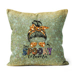Halloween Pillow One Spooky Mama Messy Bun Skull Halloween Mom Costume Halloween Throw Pillows Halloween Canvas Throw Pillow - Scotstee Shop