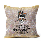 Halloween Pillow Skull Messy Bun Spooky Pumpkin October Halloween Party Halloween Throw Pillows Halloween Canvas Throw Pillow - Scotstee Shop