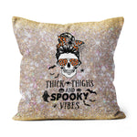 Halloween Pillow Skull Messy Bun Spooky Pumpkin October Halloween Party Halloween Throw Pillows Halloween Canvas Throw Pillow - Scotstee Shop