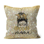 Halloween Pillow Spooky Mama Funny Messy Bun Mom Leopard Halloween Zombie Halloween Throw Pillows Halloween Canvas Throw Pillow - Scotstee Shop