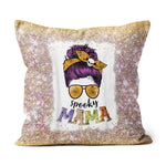 Halloween Pillow Spooky Mama Halloween Messy Bun Hair Skull Spooky Mom Funny Halloween Throw Pillows Halloween Canvas Throw Pillow - Scotstee Shop