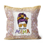 Halloween Pillow Spooky Mama Halloween Messy Bun Hair Skull Spooky Mom Funny Halloween Throw Pillows Halloween Canvas Throw Pillow - Scotstee Shop