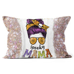 Halloween Pillow Spooky Mama Halloween Messy Bun Hair Skull Spooky Mom Funny Halloween Throw Pillows Halloween Canvas Throw Pillow - Scotstee Shop