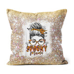 Halloween Pillow Spooky mama messy bun hair witch Halloween Throw Pillows Halloween Canvas Throw Pillow - Scotstee Shop