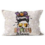 Halloween Pillow Spooky Mama Messy Bun Mom life Halloween Throw Pillows Halloween Canvas Throw Pillow - Scotstee Shop
