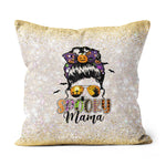 Halloween Pillow Spooky Mama Messy Bun Mom life Halloween Throw Pillows Halloween Canvas Throw Pillow - Scotstee Shop