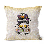 Halloween Pillow Spooky Mama Messy Bun Mom life Halloween Throw Pillows Halloween Canvas Throw Pillow - Scotstee Shop