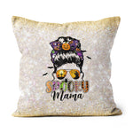 Halloween Pillow Spooky Mama Messy Bun Mom life Halloween Throw Pillows Halloween Canvas Throw Pillow - Scotstee Shop
