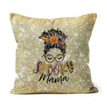 Halloween Pillow Spooky Mama Messy Bun Pumpkin Patch Funny Halloween Throw Pillows Halloween Canvas Throw Pillow - Scotstee Shop