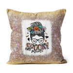 Halloween Pillow Spooky Mama Messy Bun Skull Halloween Costume Momster Witchy Women Spooky Halloween Throw Pillows - Scotstee Shop