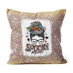 Halloween Pillow Spooky Mama Messy Bun Skull Halloween Costume Momster Witchy Women Spooky Halloween Throw Pillows - Scotstee Shop
