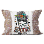 Halloween Pillow Spooky Mama Messy Bun Skull Halloween Costume Momster Witchy Women Spooky Halloween Throw Pillows - Scotstee Shop