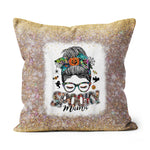 Halloween Pillow Spooky Mama Messy Bun Skull Halloween Costume Momster Witchy Women Spooky Halloween Throw Pillows - Scotstee Shop