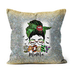 Halloween Pillow Spooky Mama Messy Bun Skull Mom Monster Bleached Halloween Halloween Throw Pillows Halloween Canvas Throw Pillow - Scotstee Shop