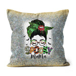 Halloween Pillow Spooky Mama Messy Bun Skull Mom Monster Bleached Halloween Halloween Throw Pillows Halloween Canvas Throw Pillow - Scotstee Shop