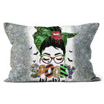 Halloween Pillow Spooky Mama Messy Bun Skull Mom Monster Bleached Halloween Halloween Throw Pillows Halloween Canvas Throw Pillow - Scotstee Shop