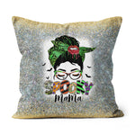 Halloween Pillow Spooky Mama Messy Bun Skull Mom Monster Bleached Halloween Halloween Throw Pillows Halloween Canvas Throw Pillow - Scotstee Shop