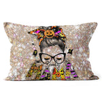 Halloween Pillow Spooky Mama Messy Bun Wink Eye Pumpkin Spider Halloween Throw Pillows Halloween Canvas Throw Pillow - Scotstee Shop