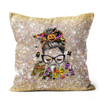 Halloween Pillow Spooky Mama Messy Bun Wink Eye Pumpkin Spider Halloween Throw Pillows Halloween Canvas Throw Pillow - Scotstee Shop