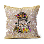Halloween Pillow Spooky Mama Messy Bun Wink Eye Pumpkin Spider Halloween Throw Pillows Halloween Canvas Throw Pillow - Scotstee Shop