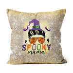 Halloween Pillow Spooky Mama Messy Skull mom leopard witch Halloween Throw Pillows Halloween Canvas Throw Pillow - Scotstee Shop