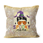 Halloween Pillow Spooky Mama Messy Skull mom leopard witch Halloween Throw Pillows Halloween Canvas Throw Pillow - Scotstee Shop