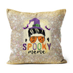 Halloween Pillow Spooky Mama Messy Skull mom leopard witch Halloween Throw Pillows Halloween Canvas Throw Pillow - Scotstee Shop
