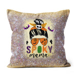Halloween Pillow Spooky Mama Messy Skull mom scary leopard witch Halloween Throw Pillows Halloween Canvas Throw Pillow - Scotstee Shop