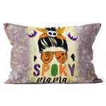 Halloween Pillow Spooky Mama Messy Skull mom scary leopard witch Halloween Throw Pillows Halloween Canvas Throw Pillow - Scotstee Shop