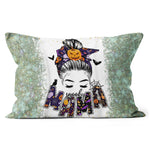 Halloween Pillow Women Spooky Mama Messy Bun Pumpkin Patch Halloween Throw Pillows Halloween Canvas Throw Pillow - Scotstee Shop