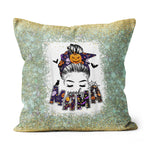 Halloween Pillow Women Spooky Mama Messy Bun Pumpkin Patch Halloween Throw Pillows Halloween Canvas Throw Pillow - Scotstee Shop
