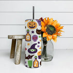 Halloween Tumbler Black Cat, Witches Hat, Bats, Candy Sweet Halloween and Pumpkins Tumbler Skinny Tumbler 20oz - Scotstee Shop