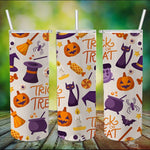 Halloween Tumbler Candy Sweet Trick Or Treat Halloween With Black Cat Witch Hat Monster Square Pumpkin Tumbler 20oz - Scotstee Shop