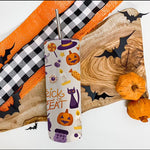 Halloween Tumbler Candy Sweet Trick Or Treat Halloween With Black Cat Witch Hat Monster Square Pumpkin Tumbler 20oz - Scotstee Shop