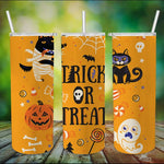 Halloween Tumbler Cartoon Wolf Mummy, Scary Pumpkin, Black Cat And Sweets Funny Trick Or Treat Halloween Pumpkin Tumbler 20oz - Scotstee Shop
