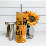 Halloween Tumbler Cartoon Wolf Mummy, Scary Pumpkin, Black Cat And Sweets Funny Trick Or Treat Halloween Pumpkin Tumbler 20oz - Scotstee Shop