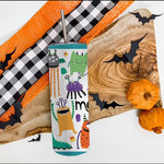 Halloween Tumbler Cute Scary Halloween Monsters and Candy Funny Halloween Tumbler Halloween Skinny Tumbler 20oz - Scotstee Shop
